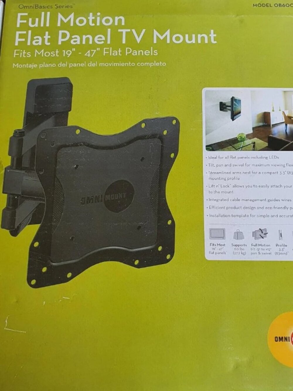 Omnibasics Series Full Motion Flat Panel TV Mount 19-47” Easy Install